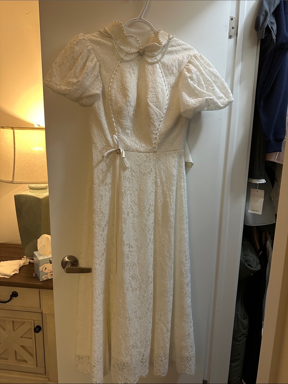 Classic Ivory Lace Girls' Dress with Peter Pan Collar